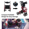 2-In-1 Rollator Walker & Transport Chair Folding Walking Aid w/ Large Seat