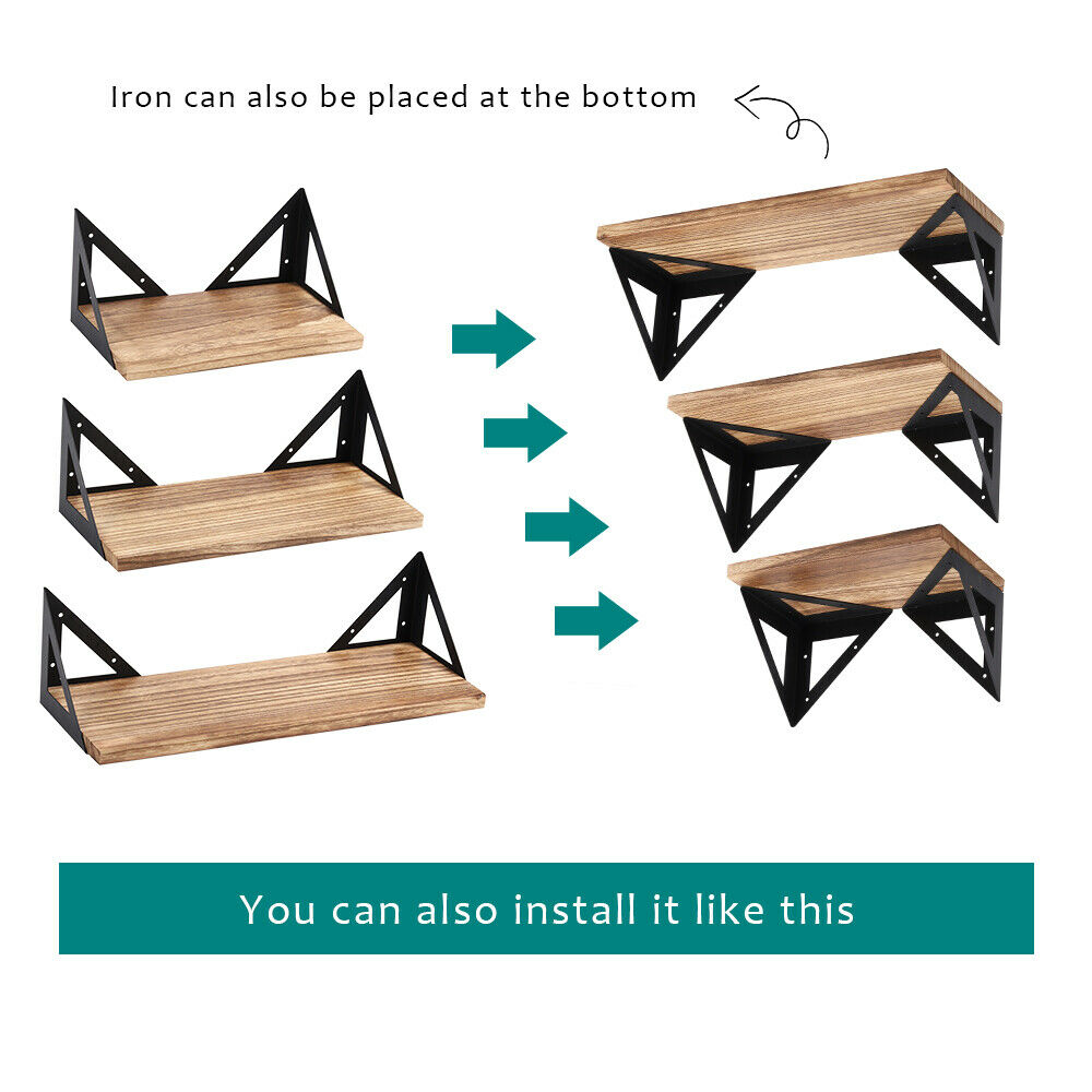 SOLID WOODEN STORAGE SHELF UNIT FLOATING WALL MOUNTED SHELVING 3 TIER BOOKSHELF