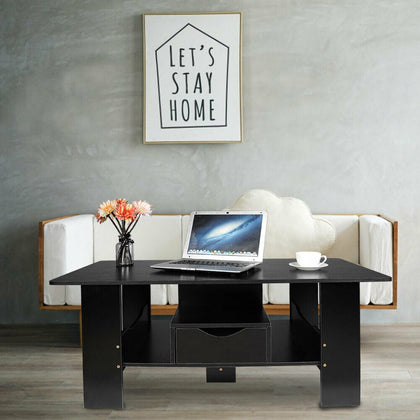 Black Classic Sofa Side Table Coffee Tea Desk with Drawer Living Room Furniture