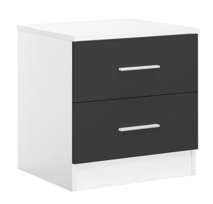 REFLECT 2 Drawer Bedside Table High Gloss Grey / Matt White - Bedroom Furniture