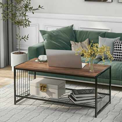 2-Tier Coffee Table Tea Sofa Table with Shelf Storage Metal Frame 100x50x45cm