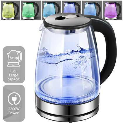 1.8L Electric Kettle Glass Temperature Control 7 Colors Change LED Fast Boiling
