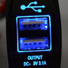3.1A Dual USB Port Charger Socket Outlet 12V LED Waterproof for Motorcycle Car
