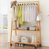 Wooden Clothes Rail 2 Tier Shoe Storage Shelf Hanging Garment Coat Rack Wheel UK