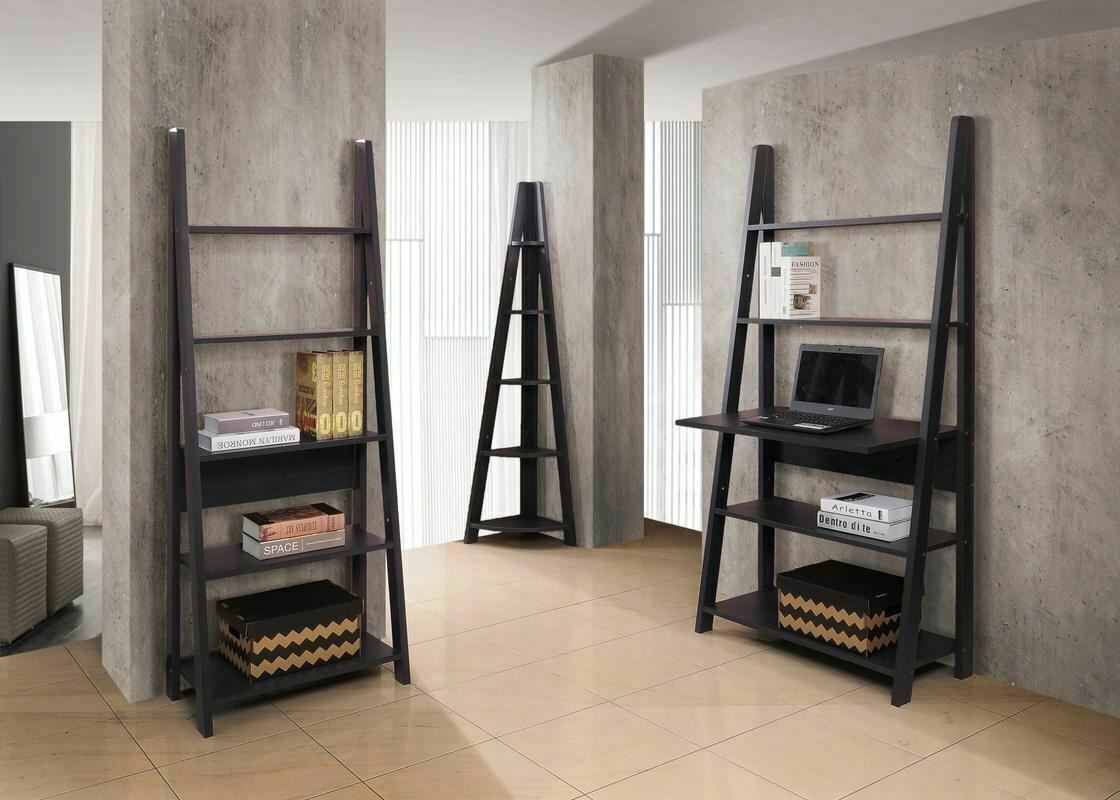 Riva Scandinavian Retro Ladder Bookcase Desk Shelving Shelf Unit Black 5 Tier