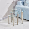 Nest of 3 Table Glass Set Side End Corner Sofa Table Chrome Legs Modern Clear UK
