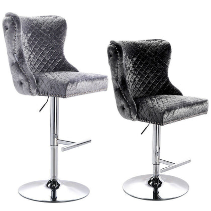 Luxury Crushed Velvet Fabric Bar Stool Knocker Button Back Gas Lift Barstool