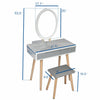 Dressing Table Vanity Oval LED Light Mirror&Stool Set 2 Drawers Makeup Desk Home