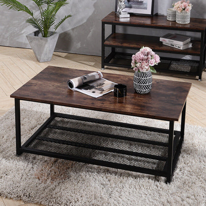 Industrial Coffee Table Cocktail Table Vintage Metal Storage Shelf Living Room