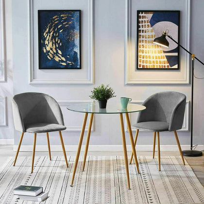 2x Retro Velvet Armchair Tub Chair Upholstered Seat with Wood Effect Metal Legs