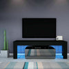 TV Unit Cabinet Stand Black High Gloss with LED Lights Drawers 130cm Modern