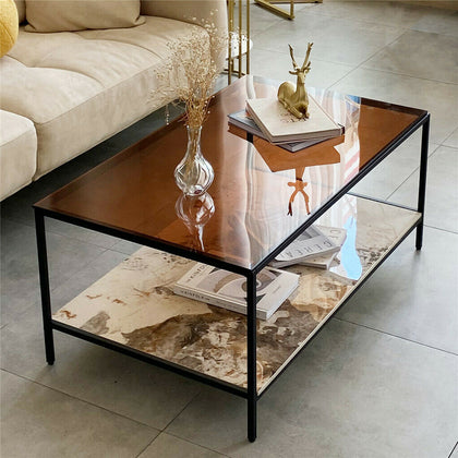 Large Mirrored Glass Coffee Table Center Side Table for Living Room Furniture