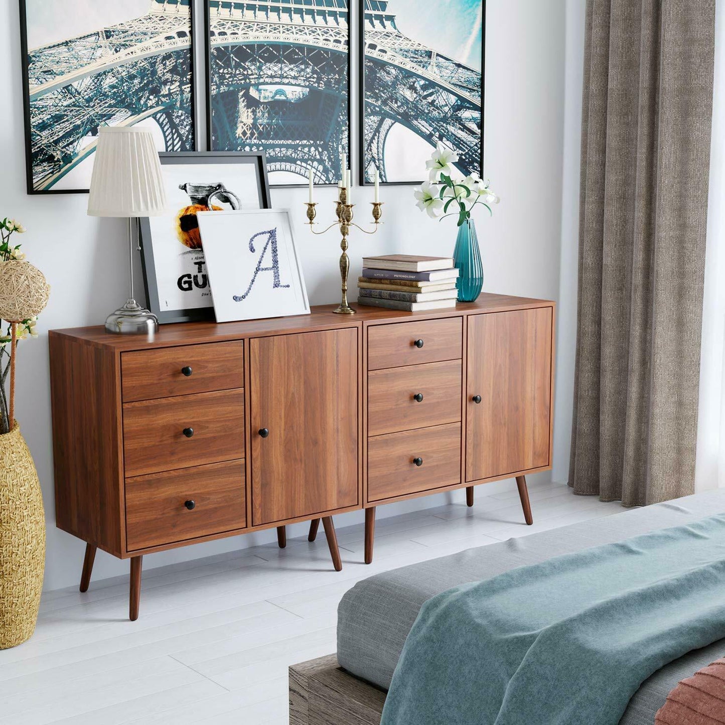 Oak Sideboard Buffet Solid Wood with Door 3 Drawers Storage Cupboard Dining Home