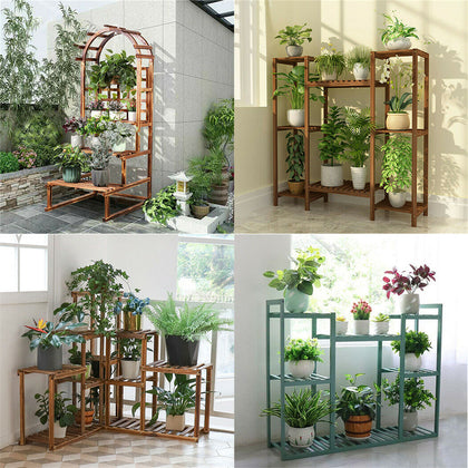 Sturdy Wooden Outdoor Indoor Pot Plant Stand Display Garden Lawn Decor 19 Styles