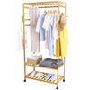 Solid Wooden Clothes Rail Coat Rack Free Standing Wardrobe with Shelves & Wheels
