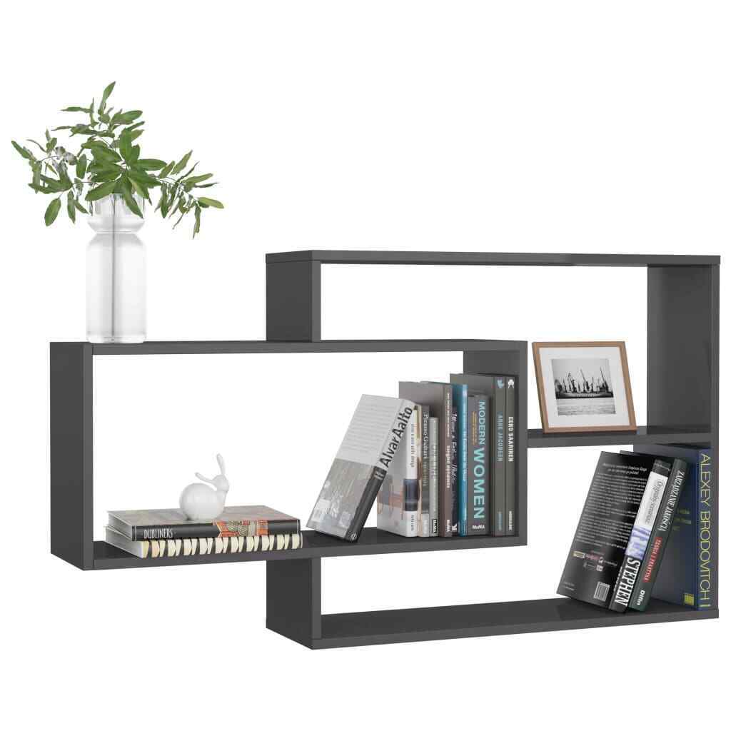 Wall Shelves Chipboard Floating Storage Display Rack High Gloss Grey ...