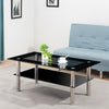Black Glass Coffee Tea Table Modern Clear Living Room Chrome Legs Black Modern