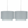 Pair of Easy Fit Light Shades Grey Ombre 2 Tier Modern Ceiling Pendant Shades