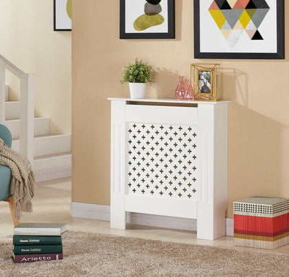 Radiator Cover Wall Cabinet MDF Wood Furniture Criss Cross White Grey Modern