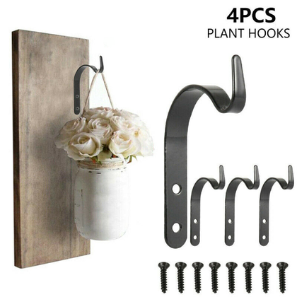 4PCS Garden Hanging Wall Brackets Outdoor Basket Plant Pot Hanger Hooks Decor