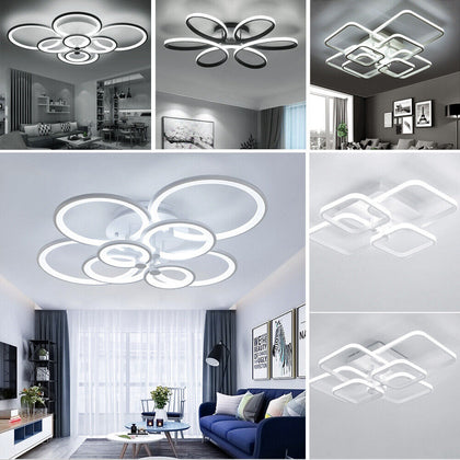 Modern Square/Ring LED Ceiling Light Kitchen Living Room Pendant Lamp Chandelier