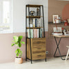 Standing Bookcase with Shelves and Drawers Ladder Shelf Made of Wood Metal Frame