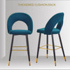 Velvet Bar Stool Modern Breakfast Bar Chair Kitchen Barstool Backrest Metal Legs