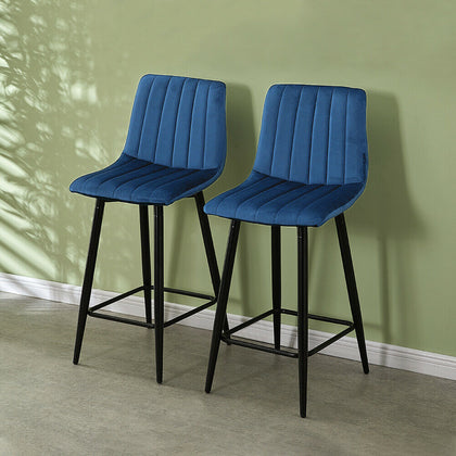 2* Barstools Set Velvet Padded Metal legs Footrest Bar Stools Breakfast Chair