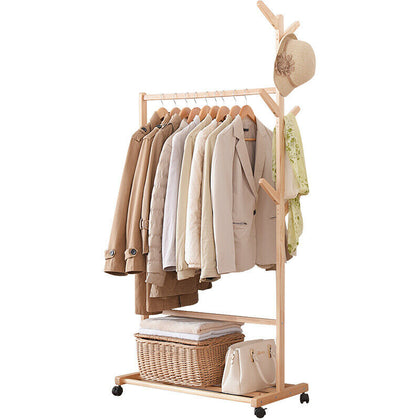 Wooden Clothes Rail Shoe Storage Shelf Hanging Garment Coat Rack Wheel UK