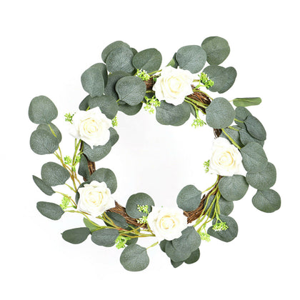 Round Leaf Eucalyptus Vine Ring Wall Hanging Natural Artificial Flower Garland