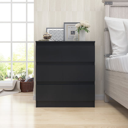 Modern Chest of Drawers Bedside Table Cabinet 3 Drawers Bedroom Furniture Black