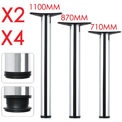2/4X Chrome Adjustable Breakfast Bar Metal Coffee Table Legs Desk 1100 870 710mm