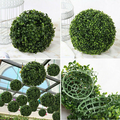 Pair of 26cm Artificial Green Boxwood Buxus Topiary Grass Hanging Ball Garden UK