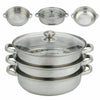 3 TIER INDUCTION HOB STAINLESS STEEL 28CM STEAMER POT PAN COOKER SET GLASS LID