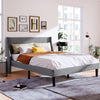 Upholstered 4ft6 Double Size Bed Platform Bed Frame with Wood Slat Support Grey