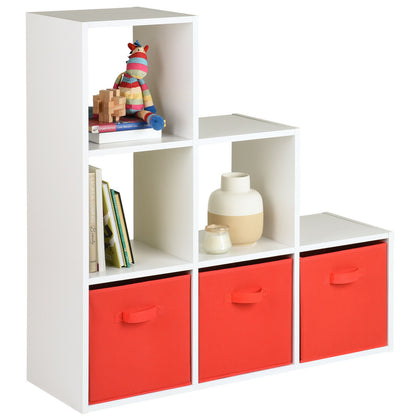 Hartleys White 6 Cube Shelving Unit Furniture Shelves 3 Red Fabric Storage Boxes