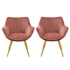 Set of 2 Velvet Dining Room Chairs Oyster Back Gold Leg Arm Chair Lounge Kitchen