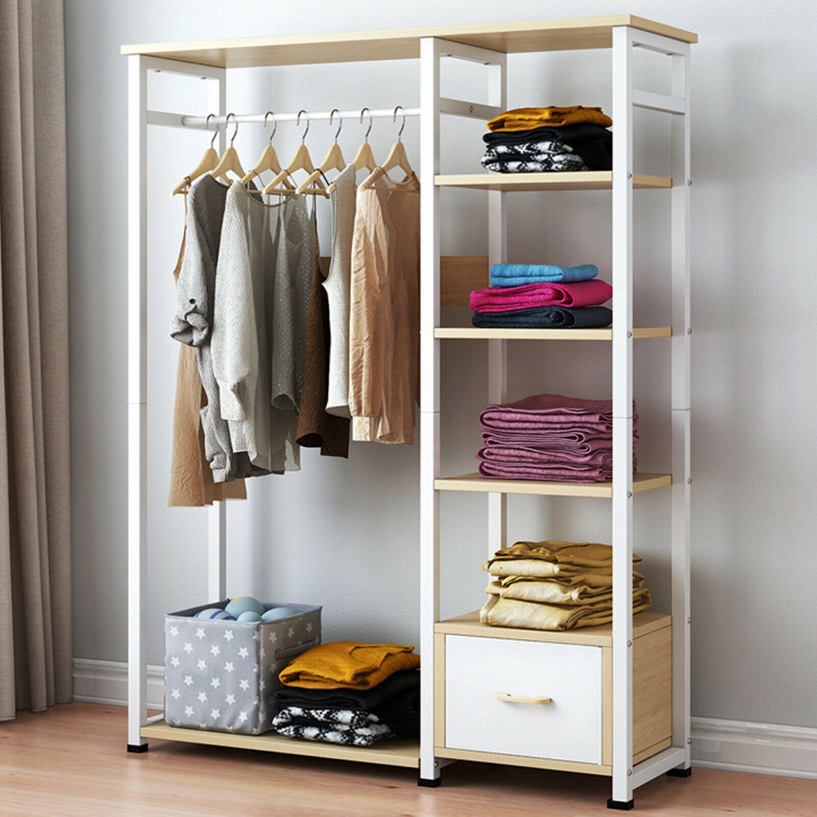 Clothes rail with storage shelves sale