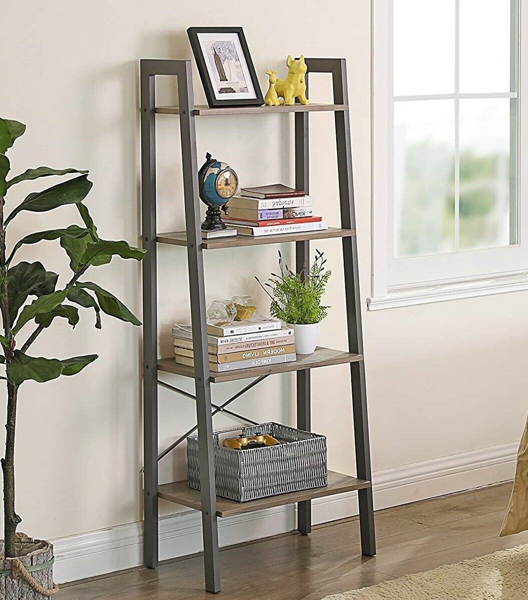 Industrial Plant Stand Vintage Bookcase Ladder Shelving Grey Display Rack Metal