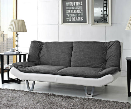 Fabric Sofa bed 3 Seater Egg Grey or Charcoal Fabric SofaBed Faux Leather Base