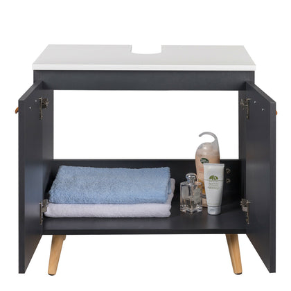 Bathroom Sink Cabinet Under Basin Unit Cupboard Storage w/Shelves Furniture Grey