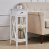 Side Table 2-Tier End Table w/ Drawer Open Shelf Wooden Nightstand Stable Narrow