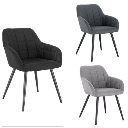 2xDining Chair Linen Counter Chair Steel Legs Tub Chair Armchair with Armrests