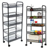 White Black 5 Tier Mesh Rolling Cart Trolley Storage Rack Wheel Kitchen/Bathroom