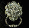 Black Velvet Lion Head Knocker Buttoned Quilted Back Chrome Legs Dining Chair