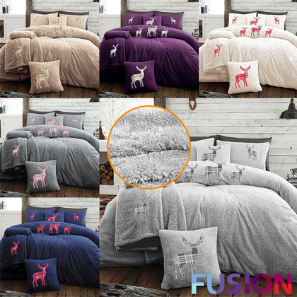 Teddy Bear Fleece Duvet Cover Set Pillow Case Throw Sherpa Thermal Warm Soft Bed