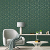 METRO PRISM WALLPAPER TRIANGLE GEOMETRIC WOW037 GOLD / EMERALD GREEN LUXURY