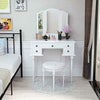 White Dressing Table Fold 3 Mirror & Stool Set 5 Drawer Bedroom Makeup Desk