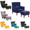 Vintage Accent Armchair and Footstool Tub Wing Chair Reclining Bedroom Lazy Sofa