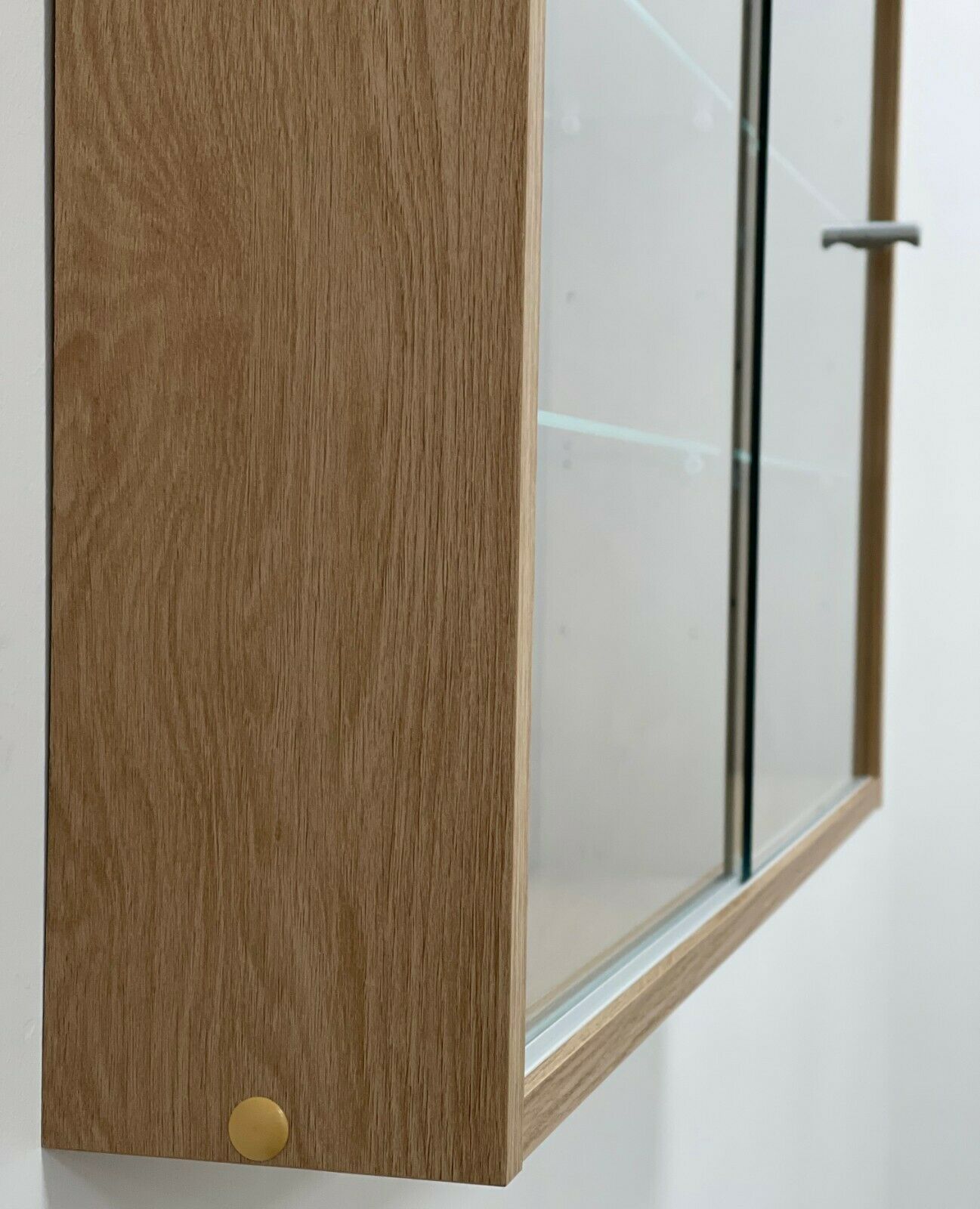 Glass Display Cabinet Wall Mounted Wide Large Toys Vapes Oak Effect Mirror Back